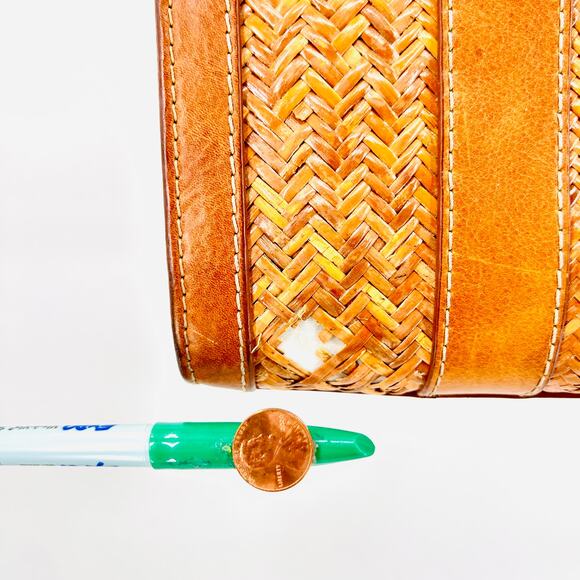 Michael Kors Tan Brown Woven Straw Leather Herringbone Tote Handbag - Picture 10 of 10